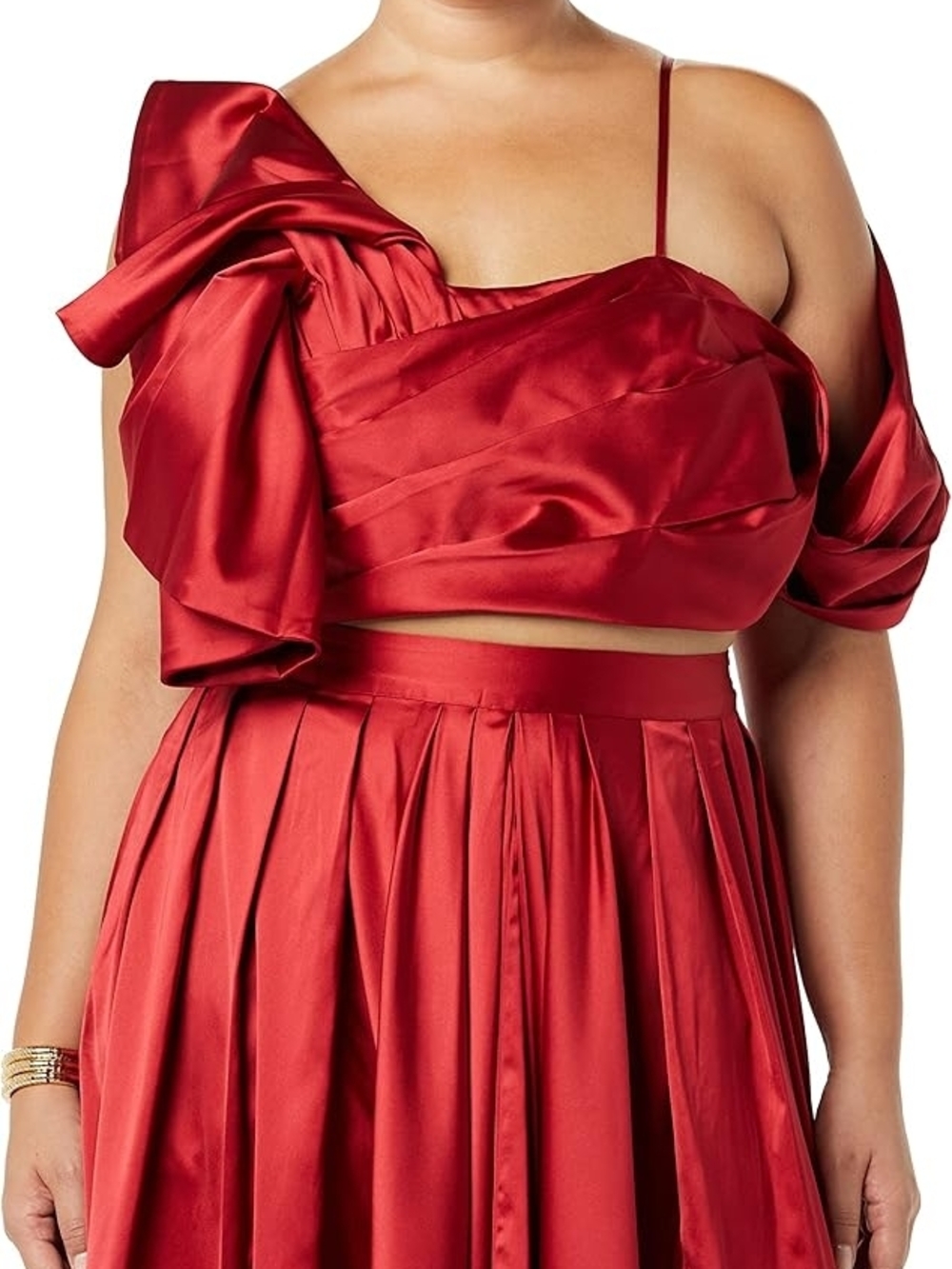Making The Cut Red Satin Sculptural Draped Crop Top M New!